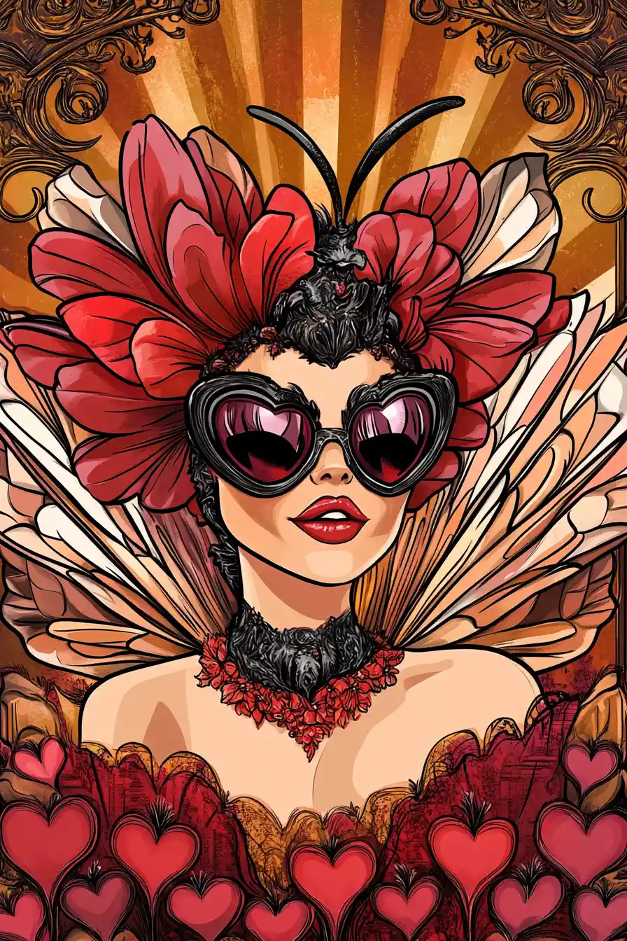 Ape diva antropomorfa con petali di fiore a forma di cuore