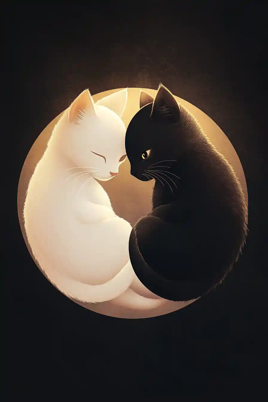 Par de animais yin yang fofos em design circular equilibrado