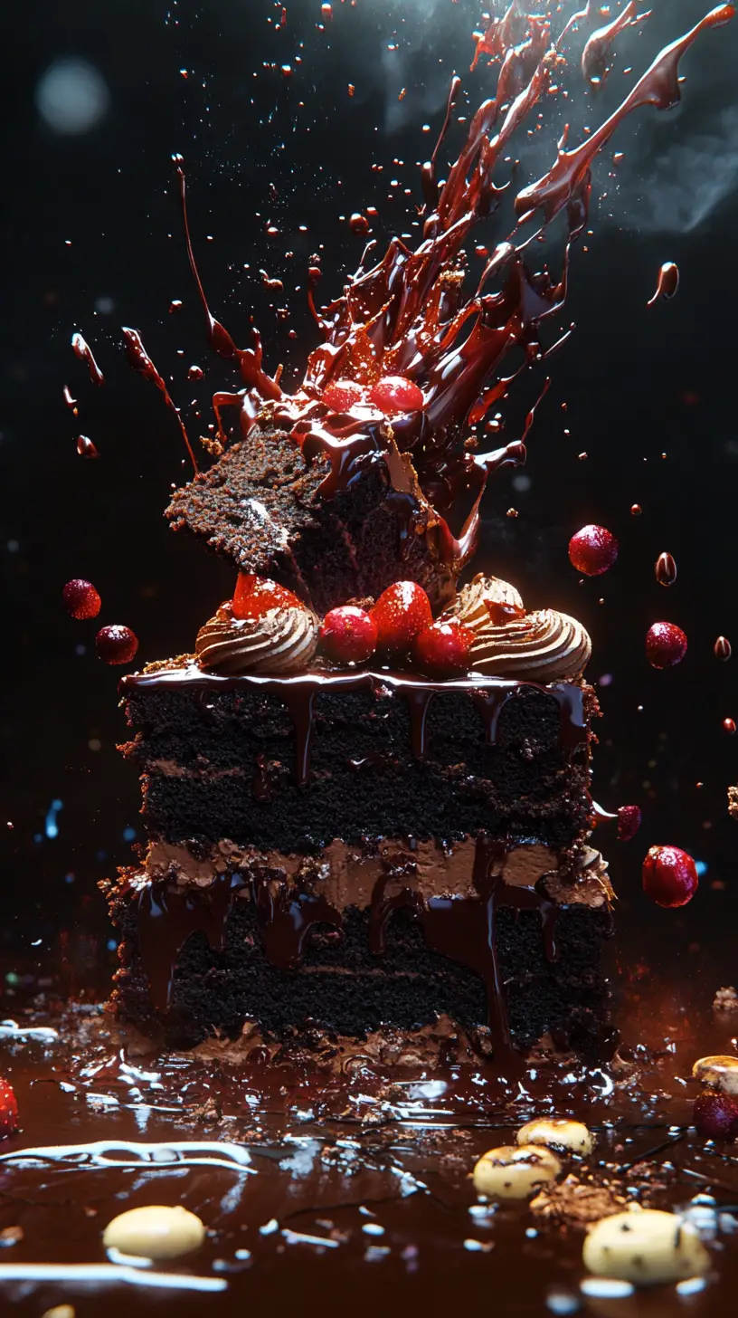 Chocolate cake served for dinner on a dining table