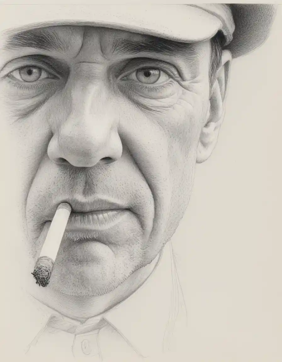 Dramatic black and white close up portrait of smoking man