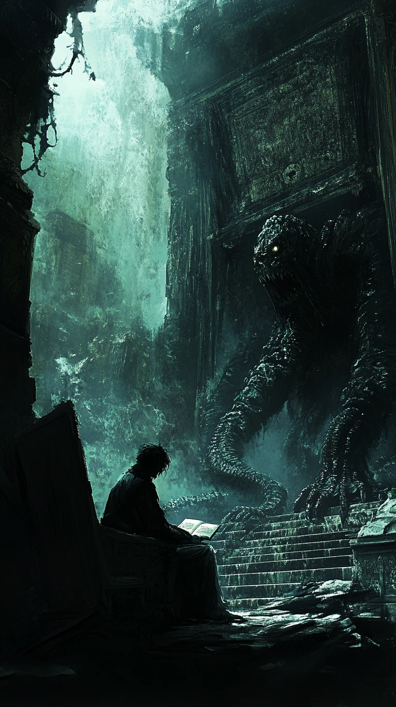 Monstro sombrio à espreita sob o colchão de um quarto silencioso