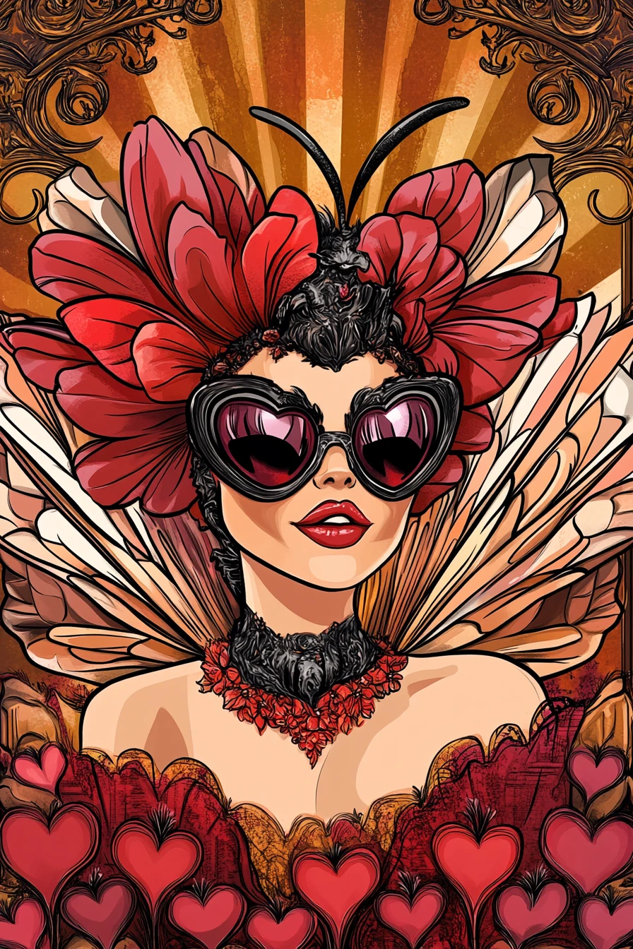 Ape diva antropomorfa con petali di fiore a forma di cuore