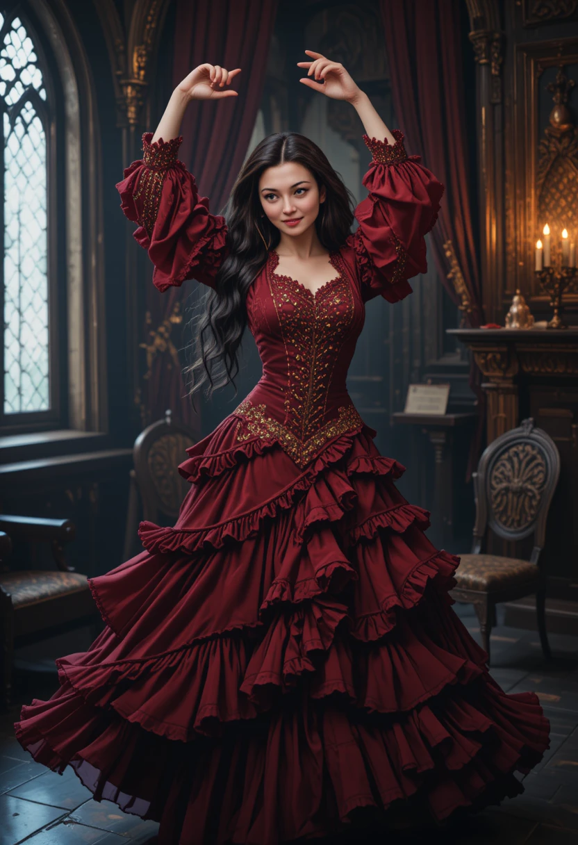 Flamenco dancer in a dark gothic candlelit room
