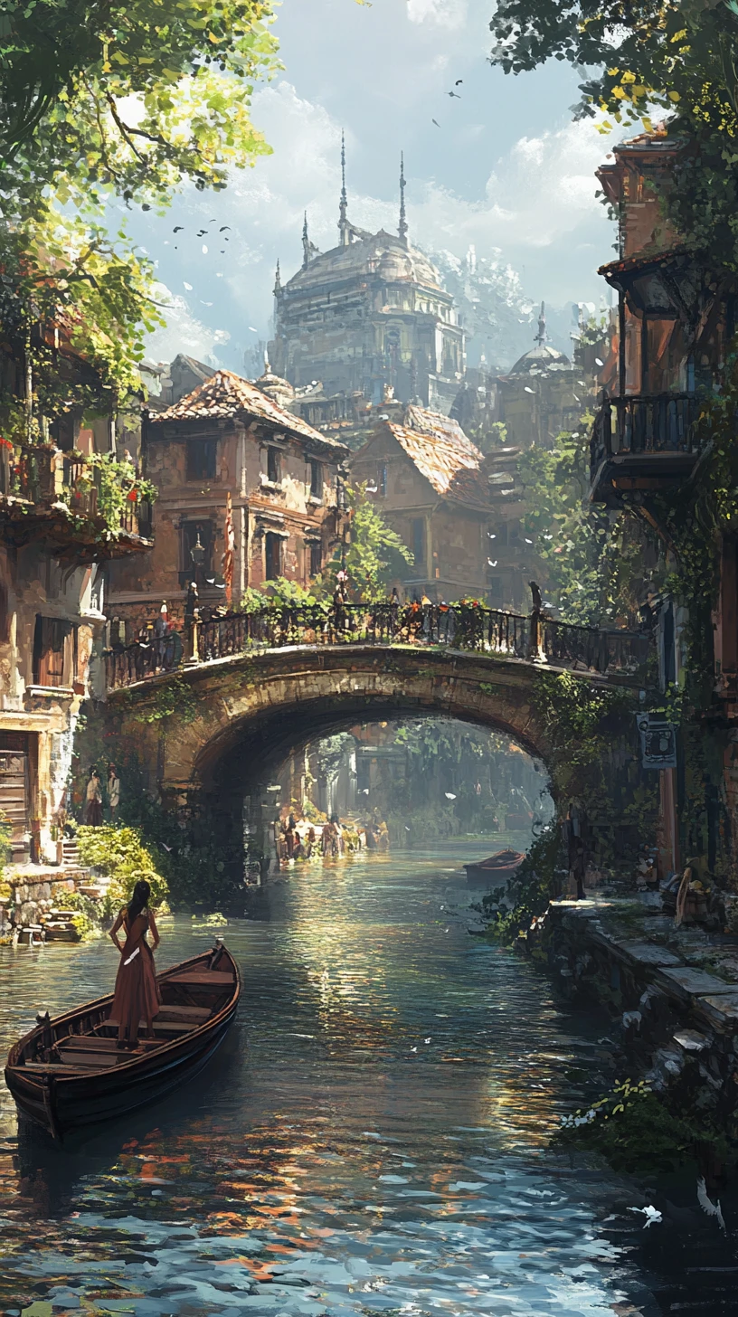 Young woman walking on bridge over quiet aztec canal