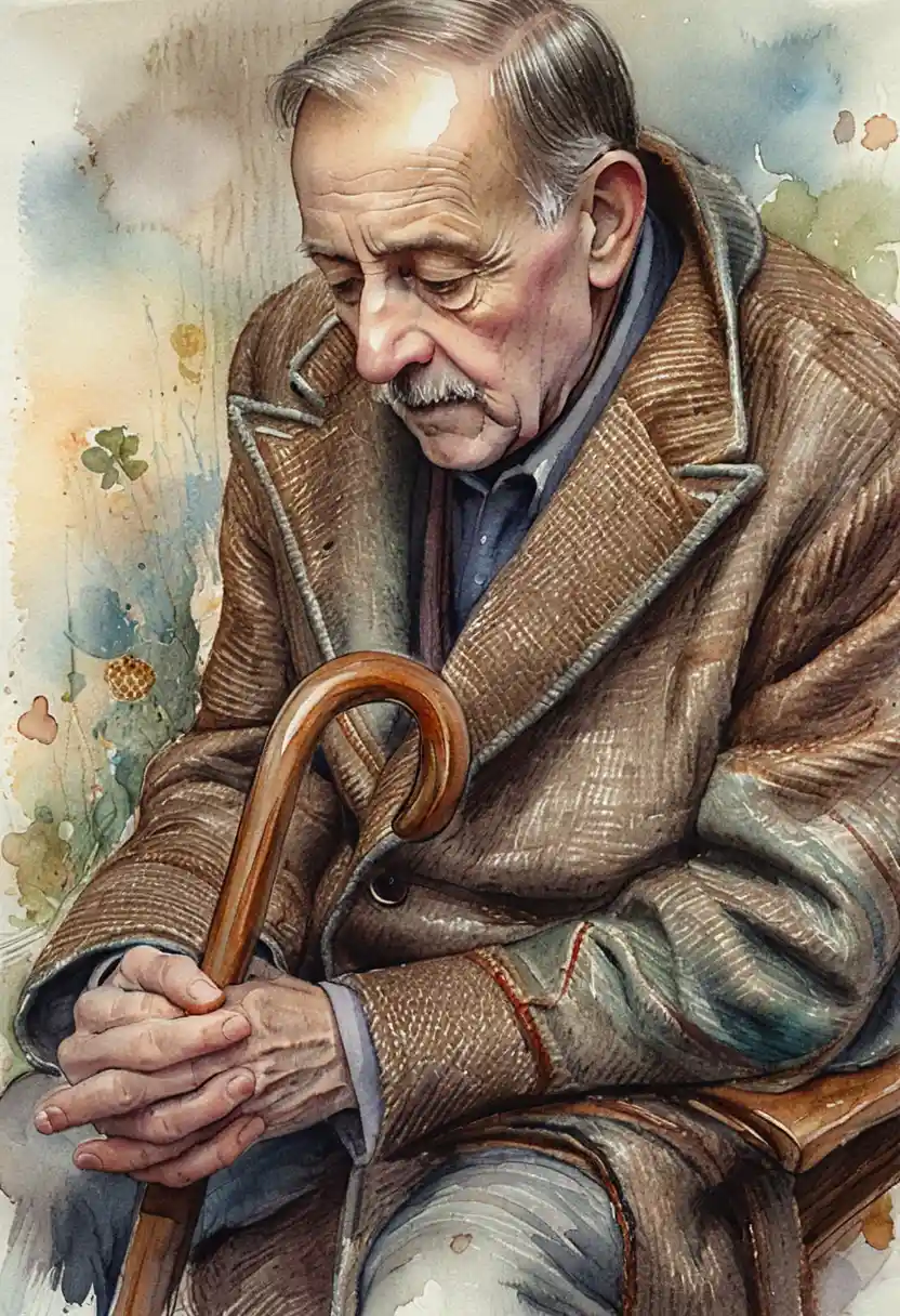 Old man resting alone on a worn park bench
