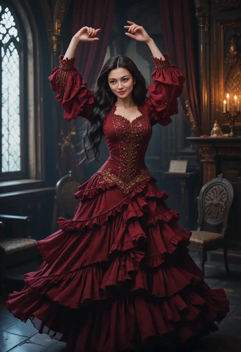 Flamenco dancer in a dark gothic candlelit room