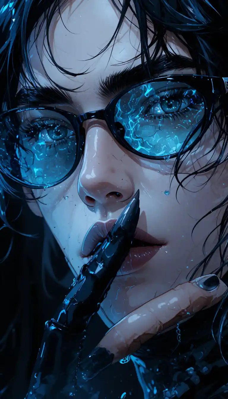 Gothic neon male close up with glasses and lips
