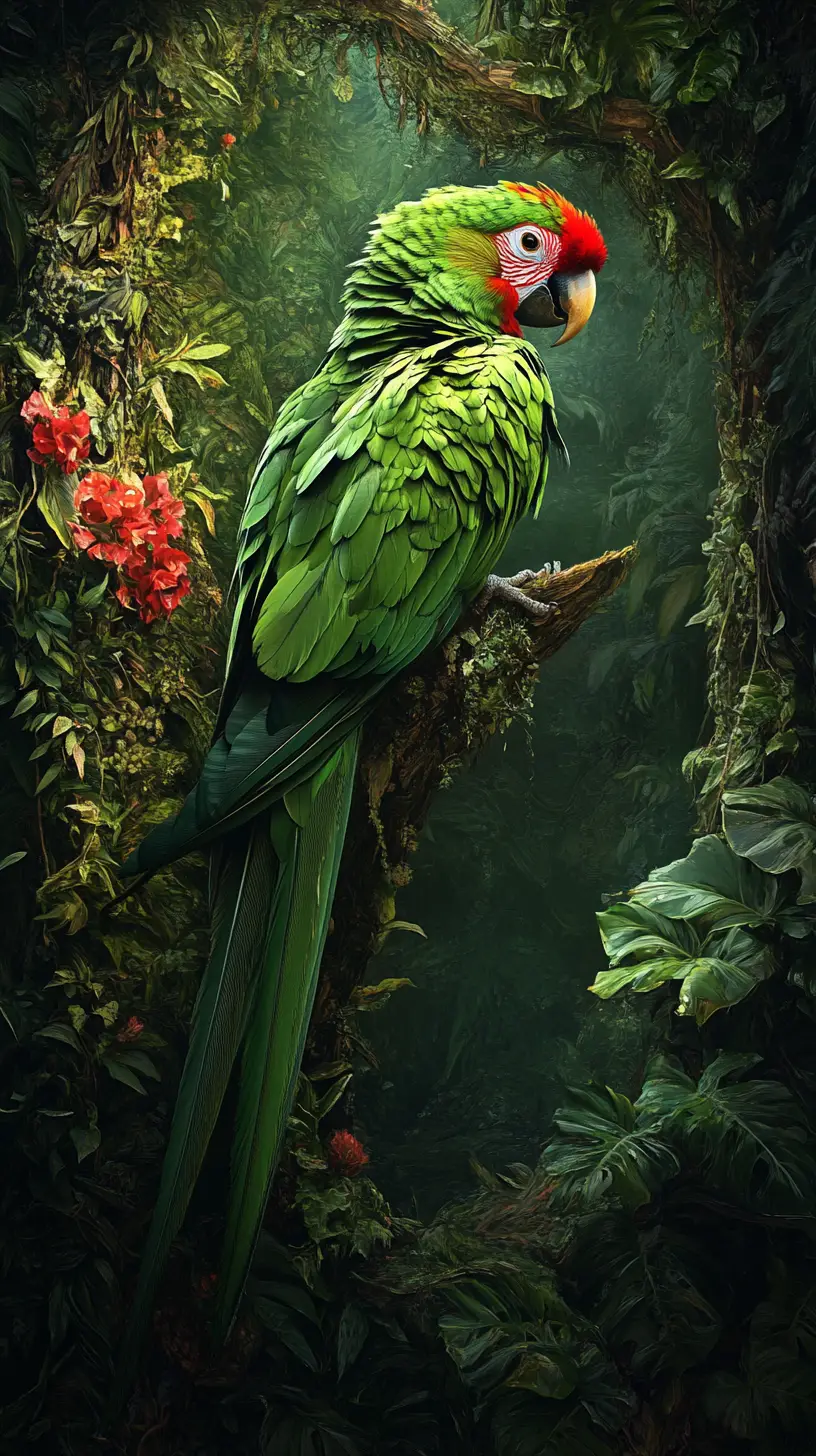 Surreal illusion of a parrot in a strange artistic scene