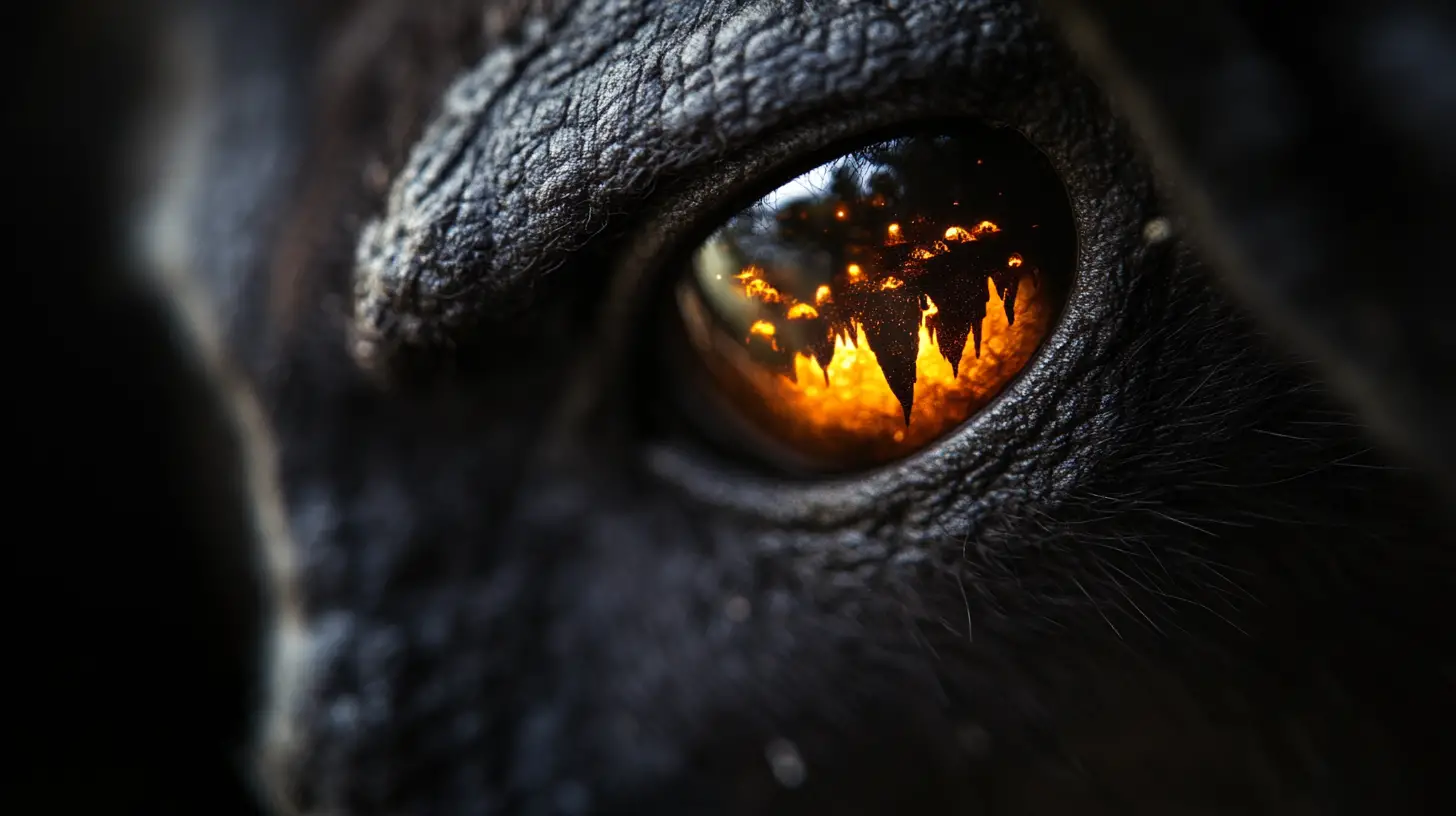 Surreal bat eye close up with cavernous glowing iris