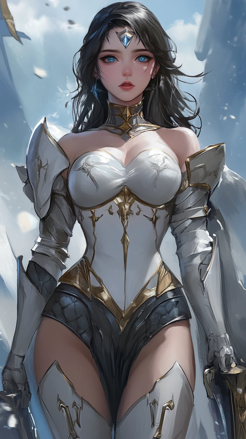 Anime warrior heroine with scars and unwavering resolve