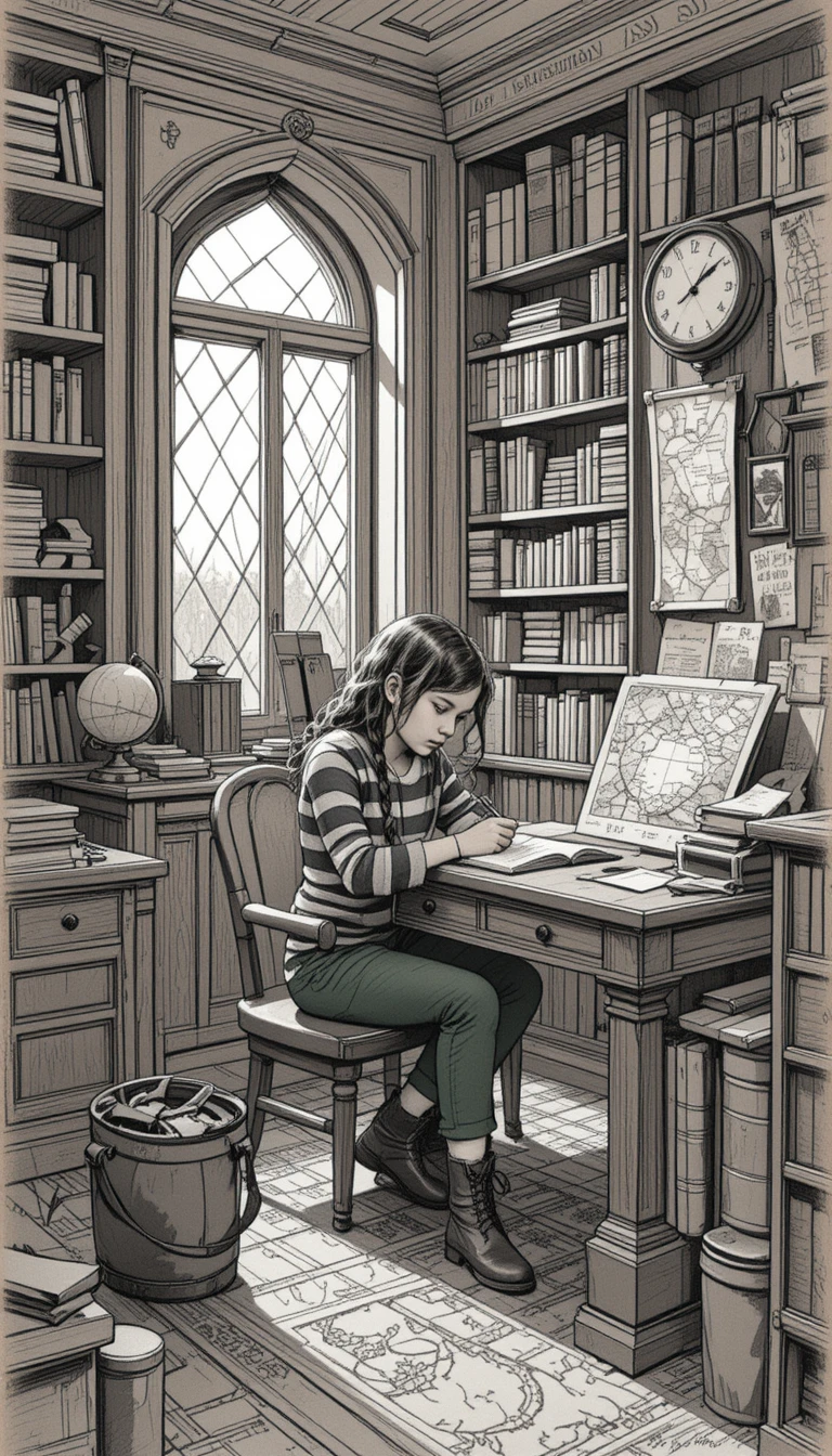 Focused student writing at a wooden desk in warm study