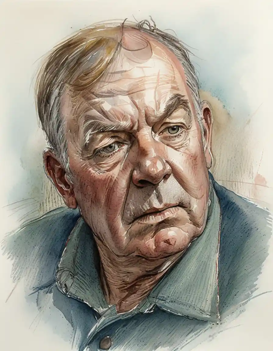 Elderly man close up portrait in soft side light drawing