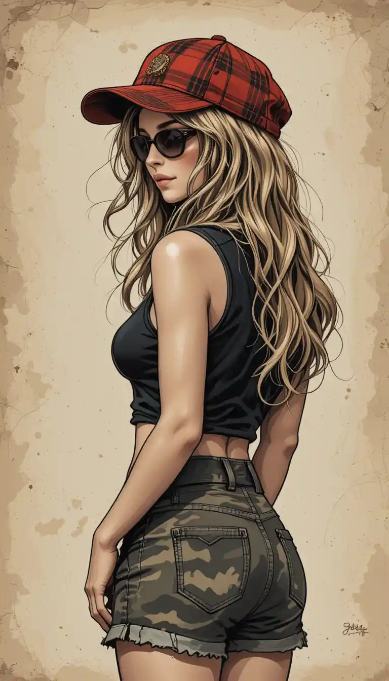 Ritratto di schiena di una ragazza bionda in streetwear casual