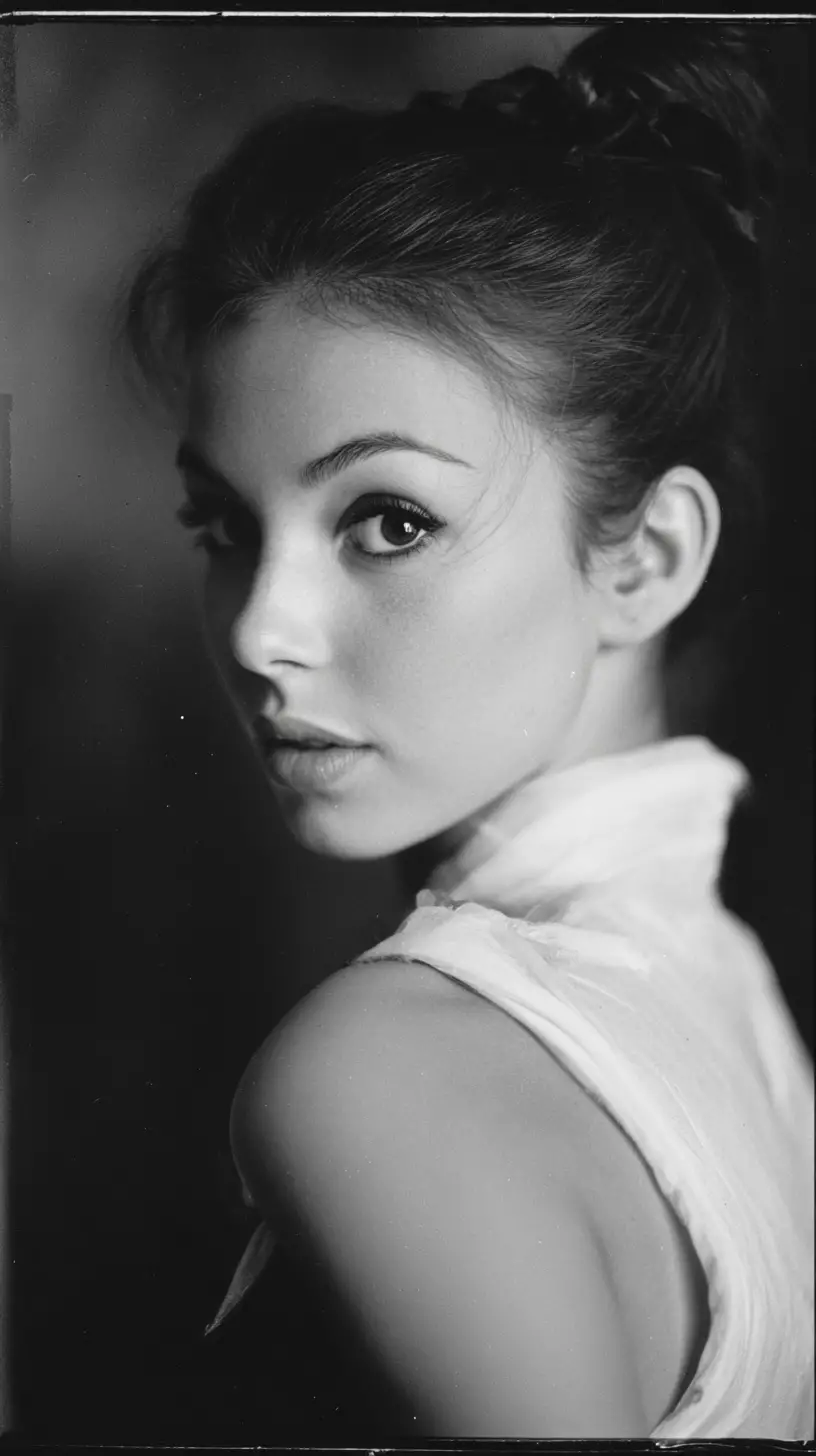 Black and white studio portrait of a french ballerina