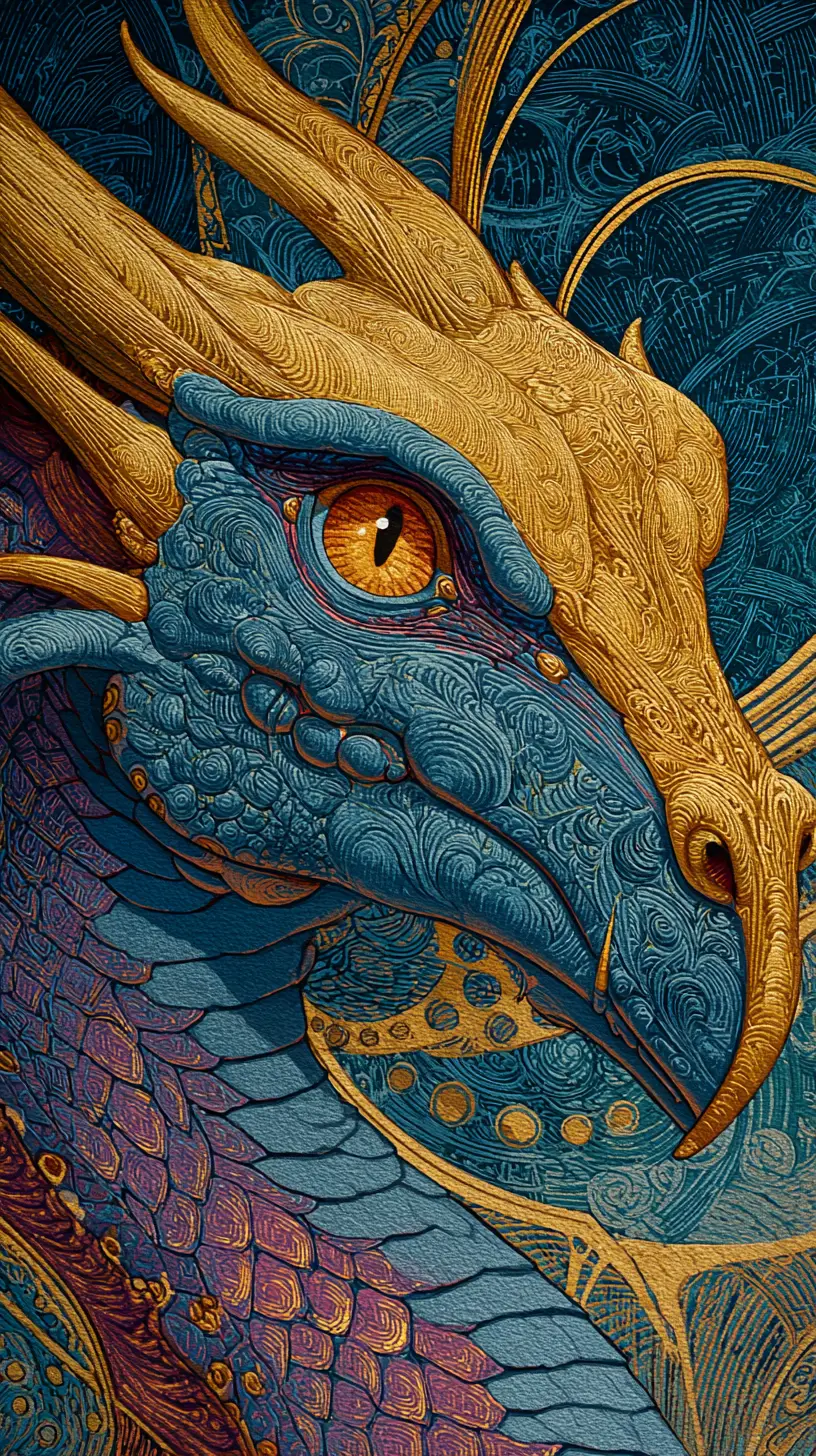 Dreamlike close up painting of a mystical dragon