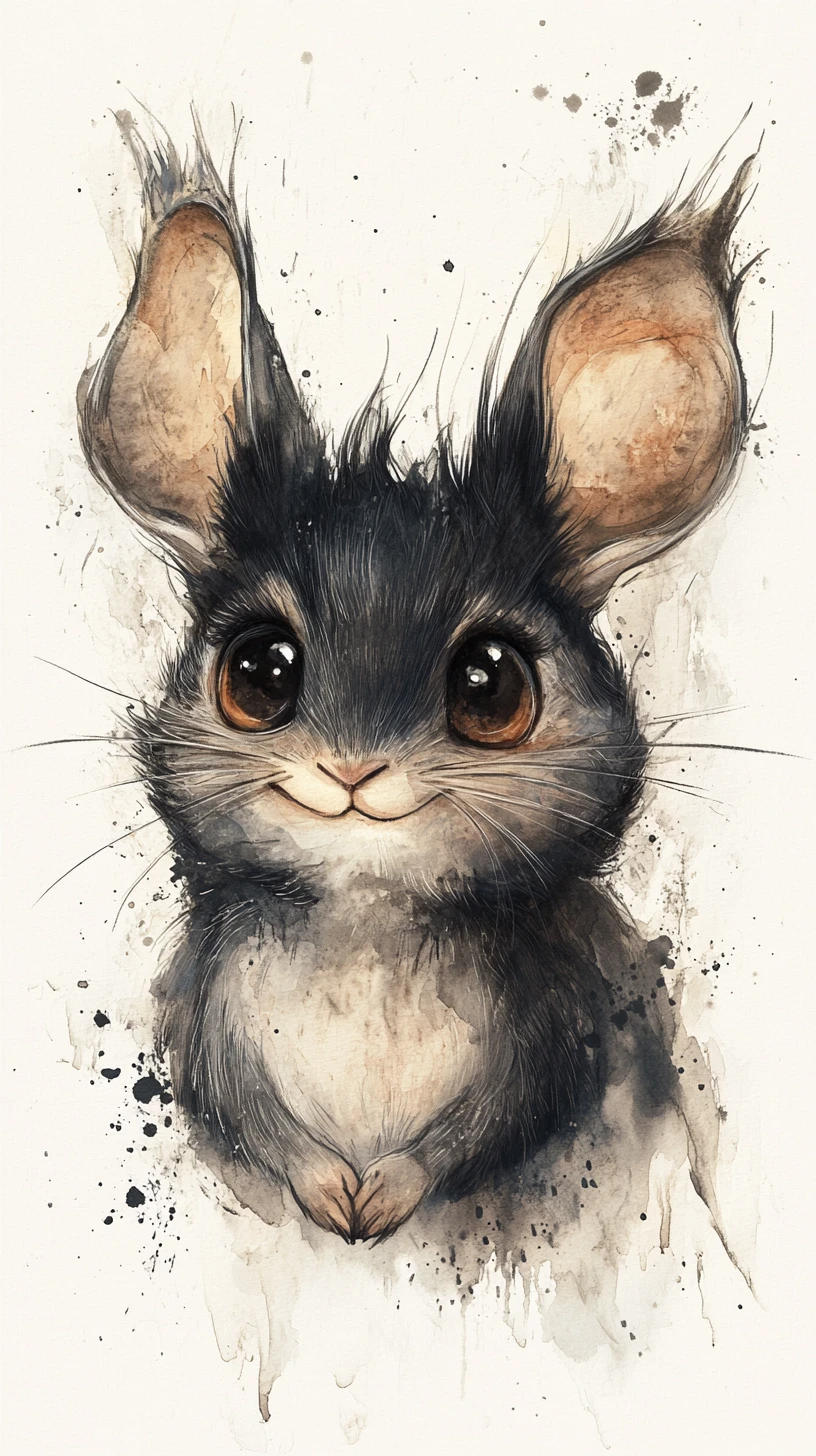 Dreamlike Watercolor Close Up Of A Smiling Chinchilla