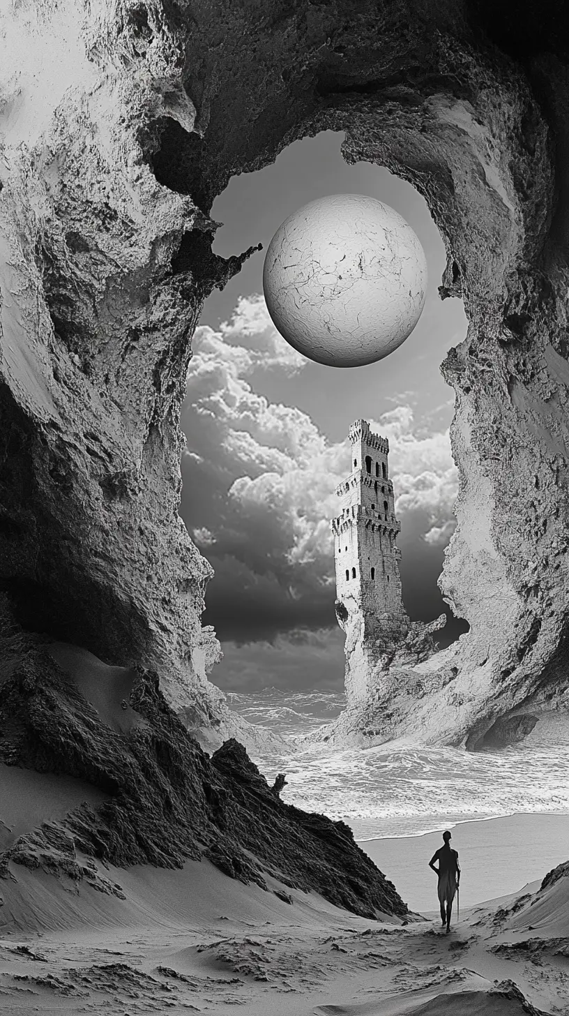 Guerrier brandissant une épée près d’un fragile château de sable