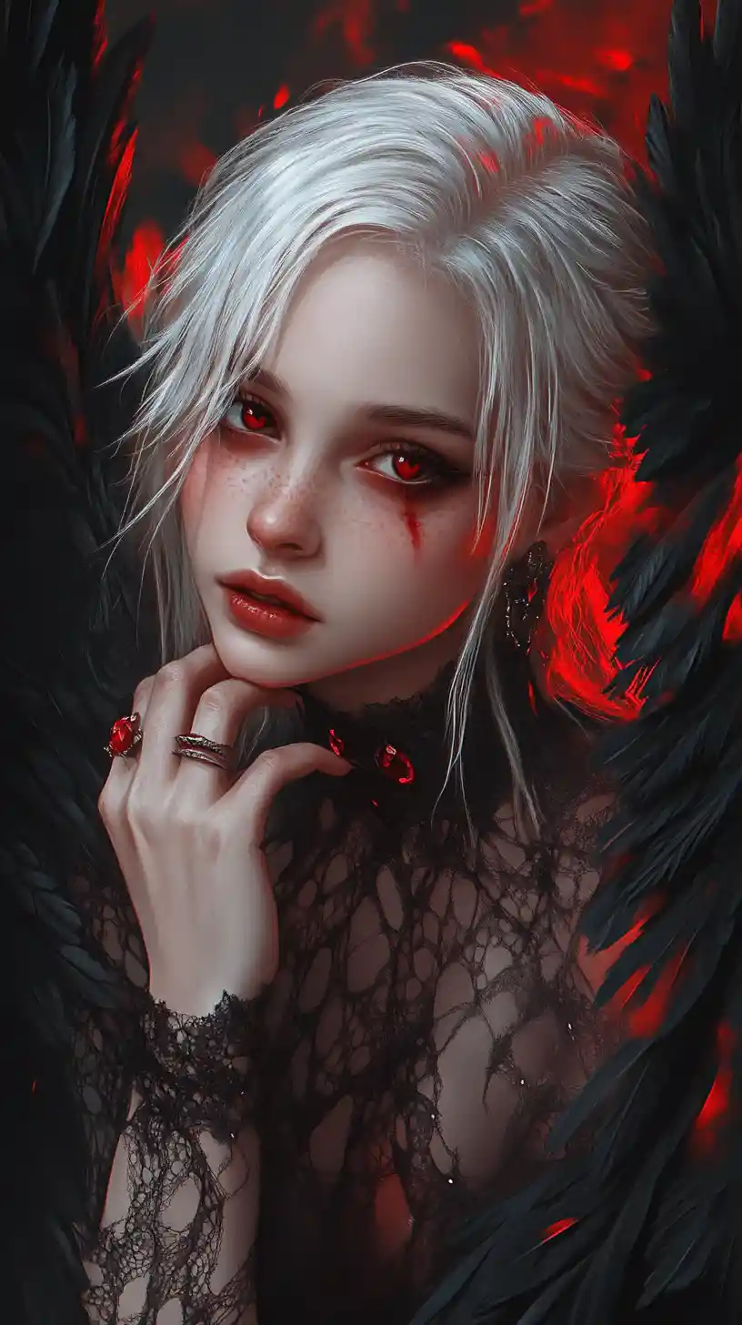 Retrato de chica angelical melancólica con alas negras brillantes