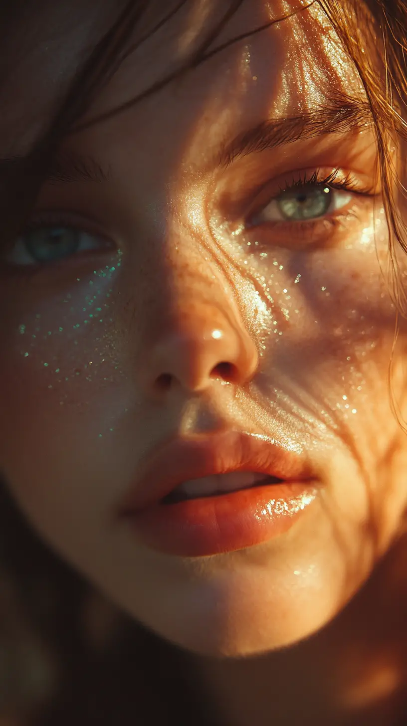 Cinematic close up portrait with warm dappled face light