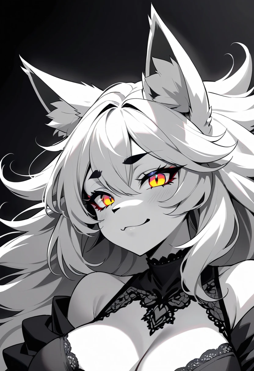 Femme renard gothique monochrome en gros plan aux yeux dorés