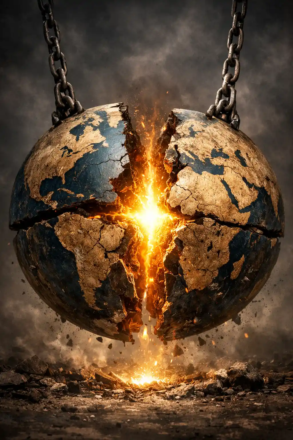 Fractured Earth Chained And Glowing With Inner Light