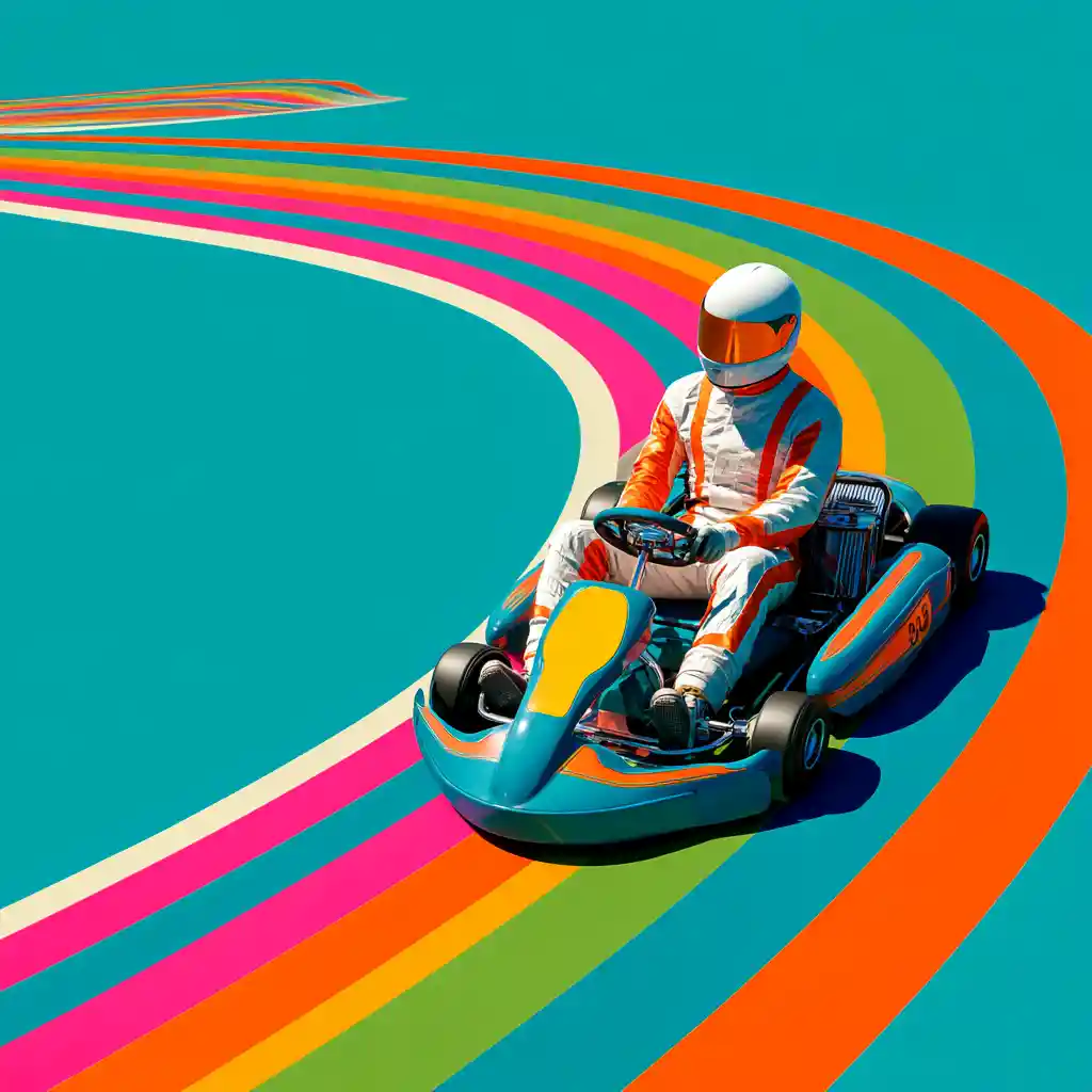 Overhead go kart racer on vibrant abstract track