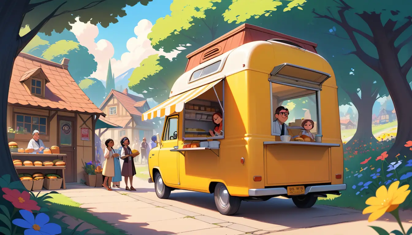 Tiny people living in cozy houses under wildflowers