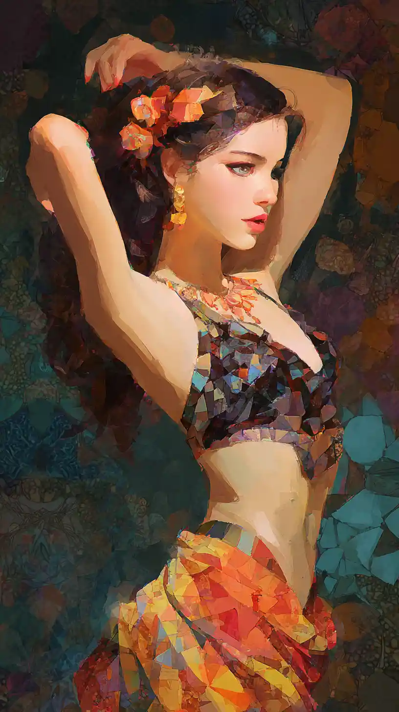 Graceful anime dancer in a Klimt inspired painting
