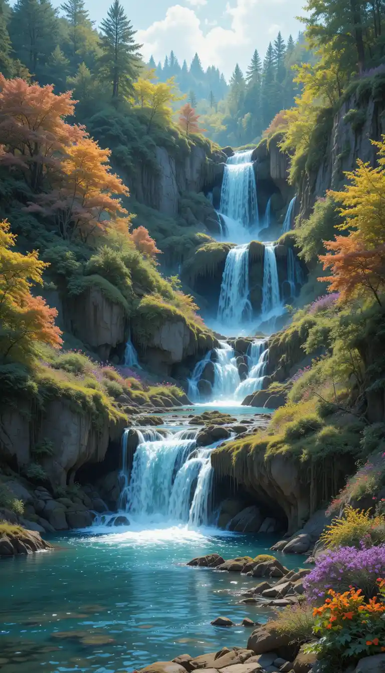 Neon-Fantasy-Ansicht der Wasserfälle Cascades du Hérisson
