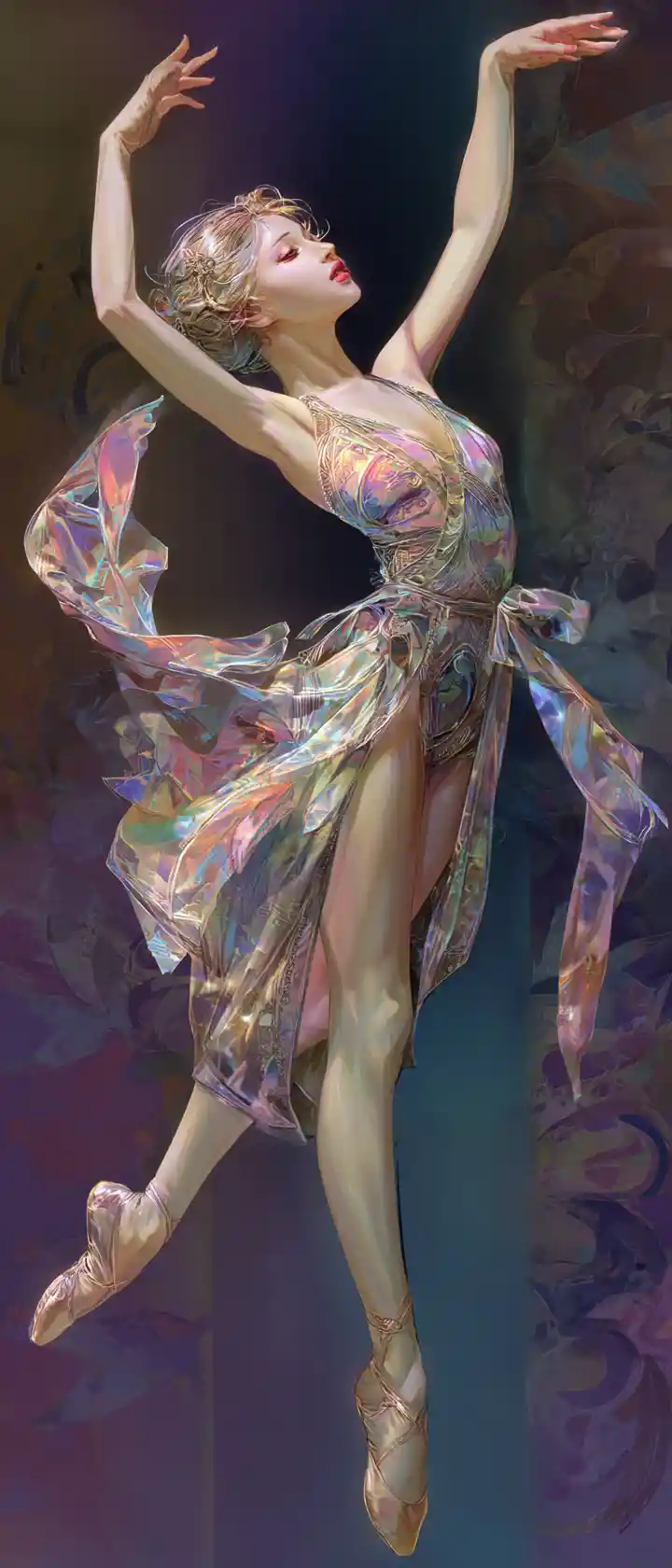 Bailarina de anime en una elegante pintura moderna inspirada en Klimt