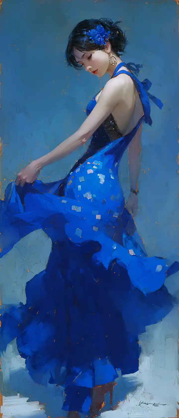 Anime Klimt inspired elegant dancing girl illustration