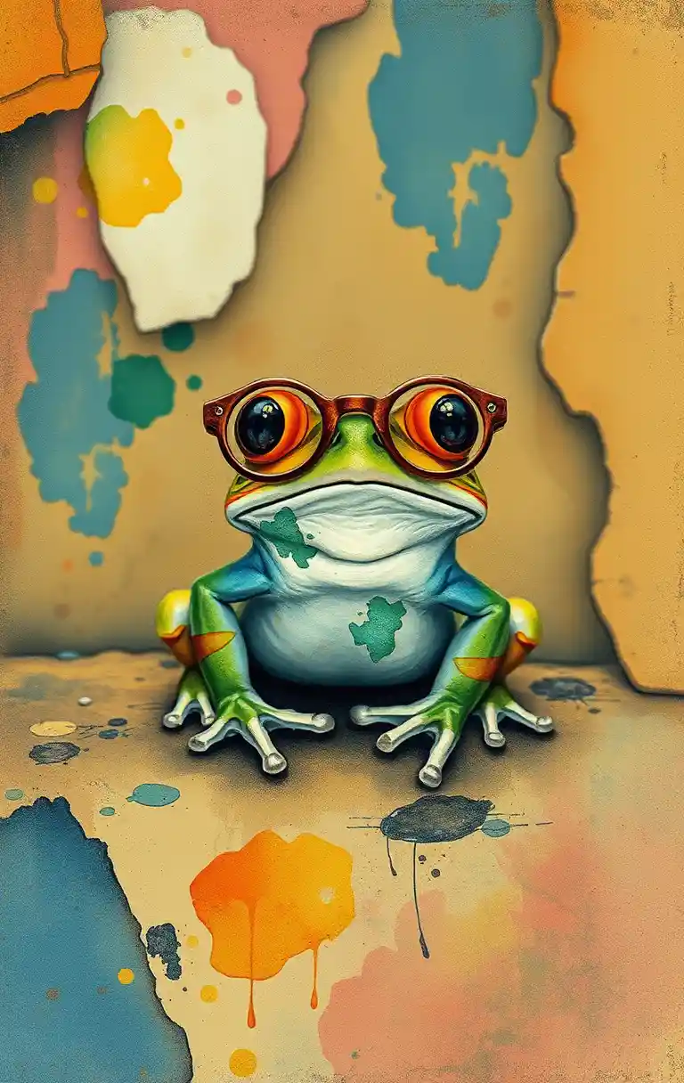Whimsical Watercolor Frog With Glasses In Fantasy Landscape