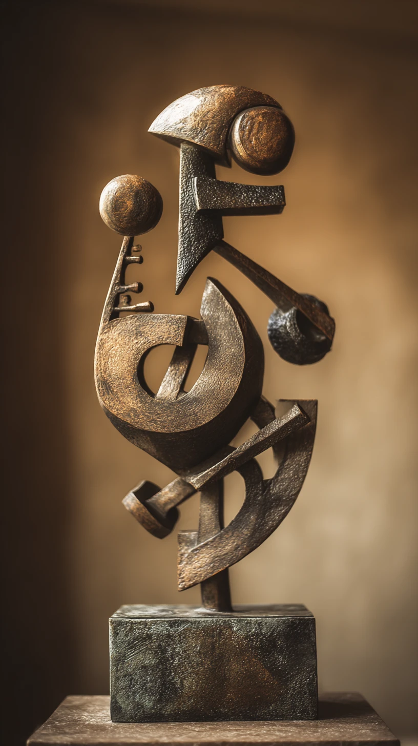 Abstrakte Statue zwischen Mythos, Geometrie und musikalischem Rhythmus
