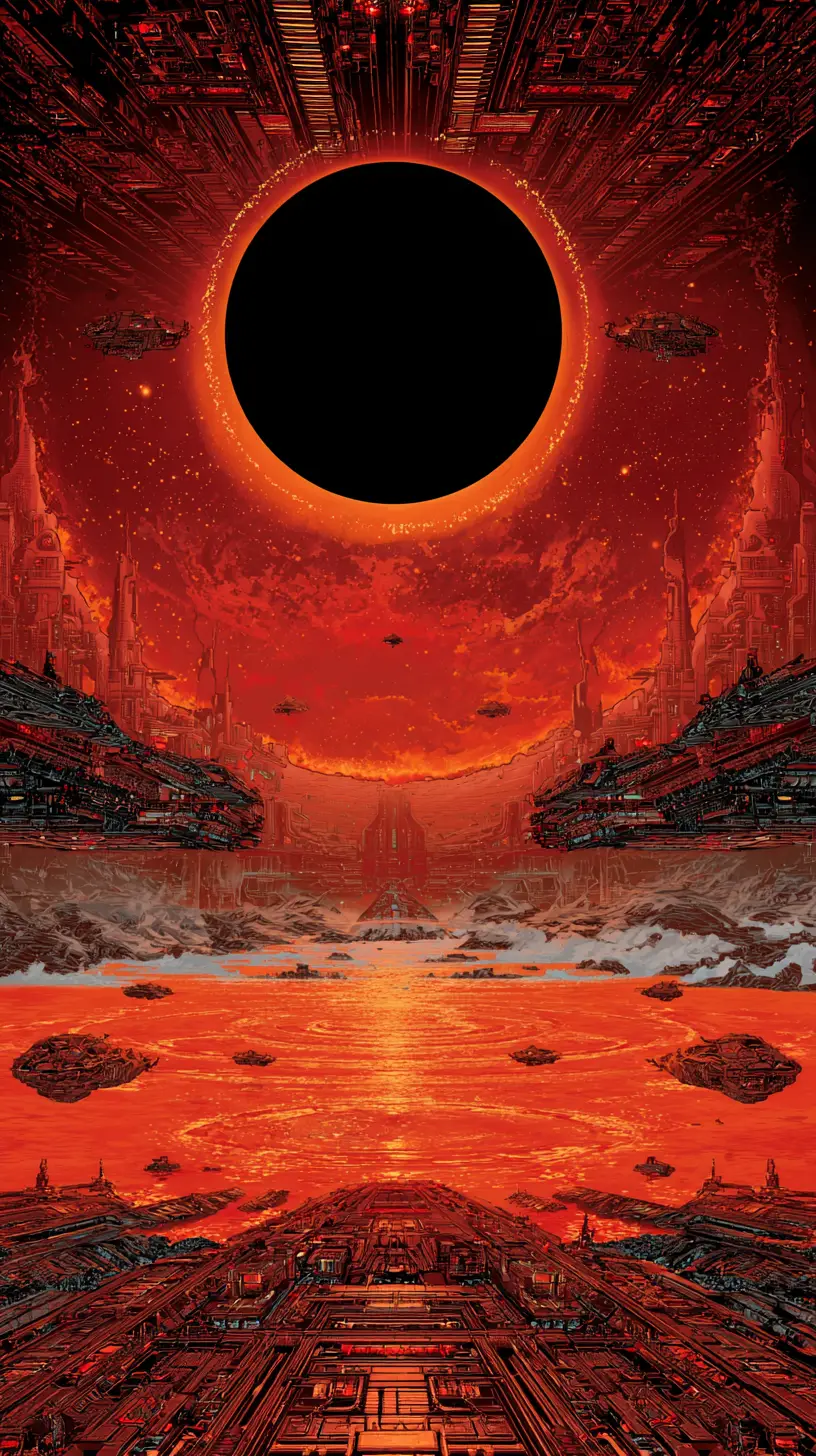 Símbolos abstratos evocando sol e lua no espaço escuro
