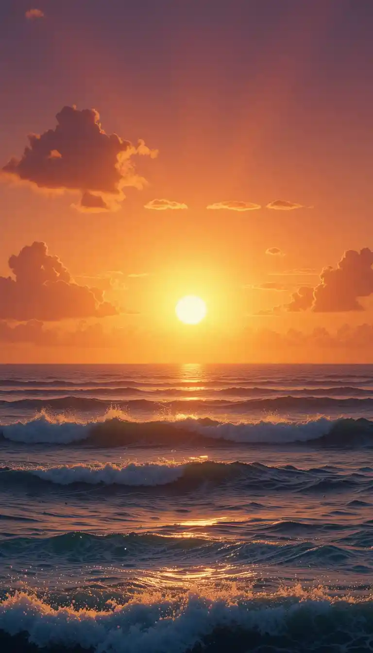 Golden sun setting over a calm shimmering ocean horizon