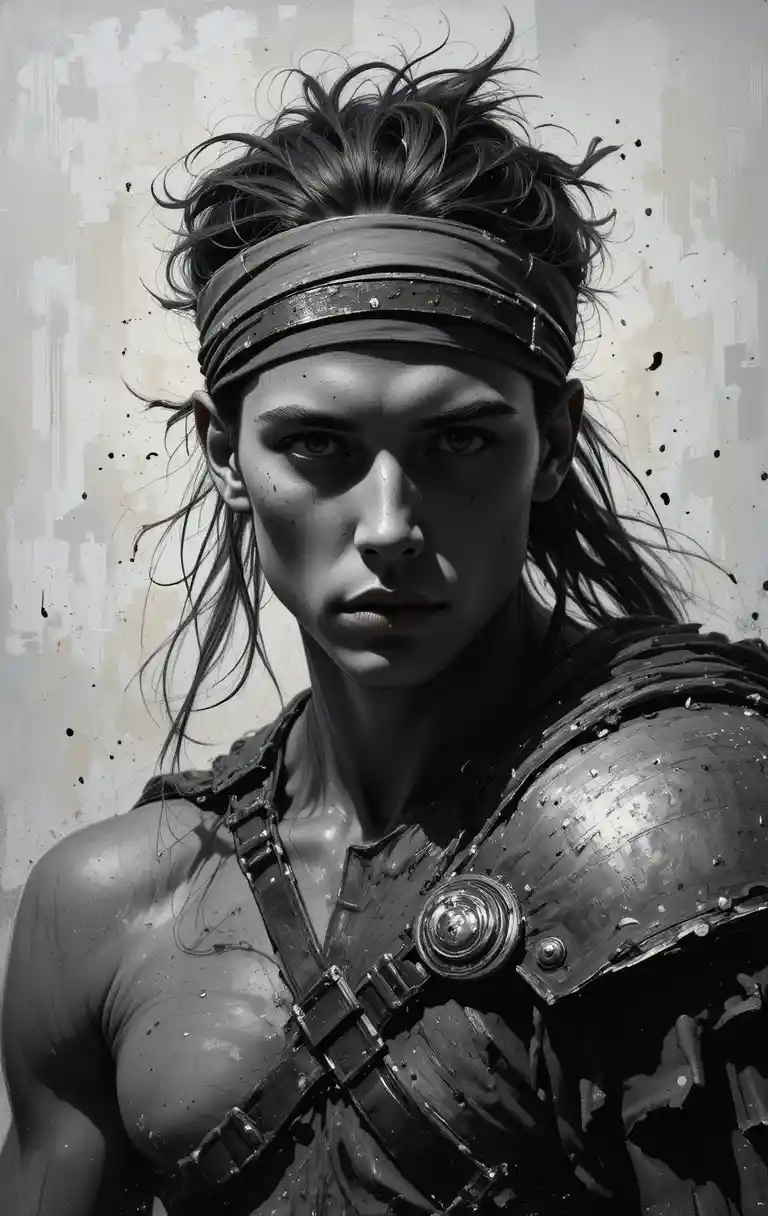 Ritratto di guerriero stoico in pittura a olio monocromatica texturizzata