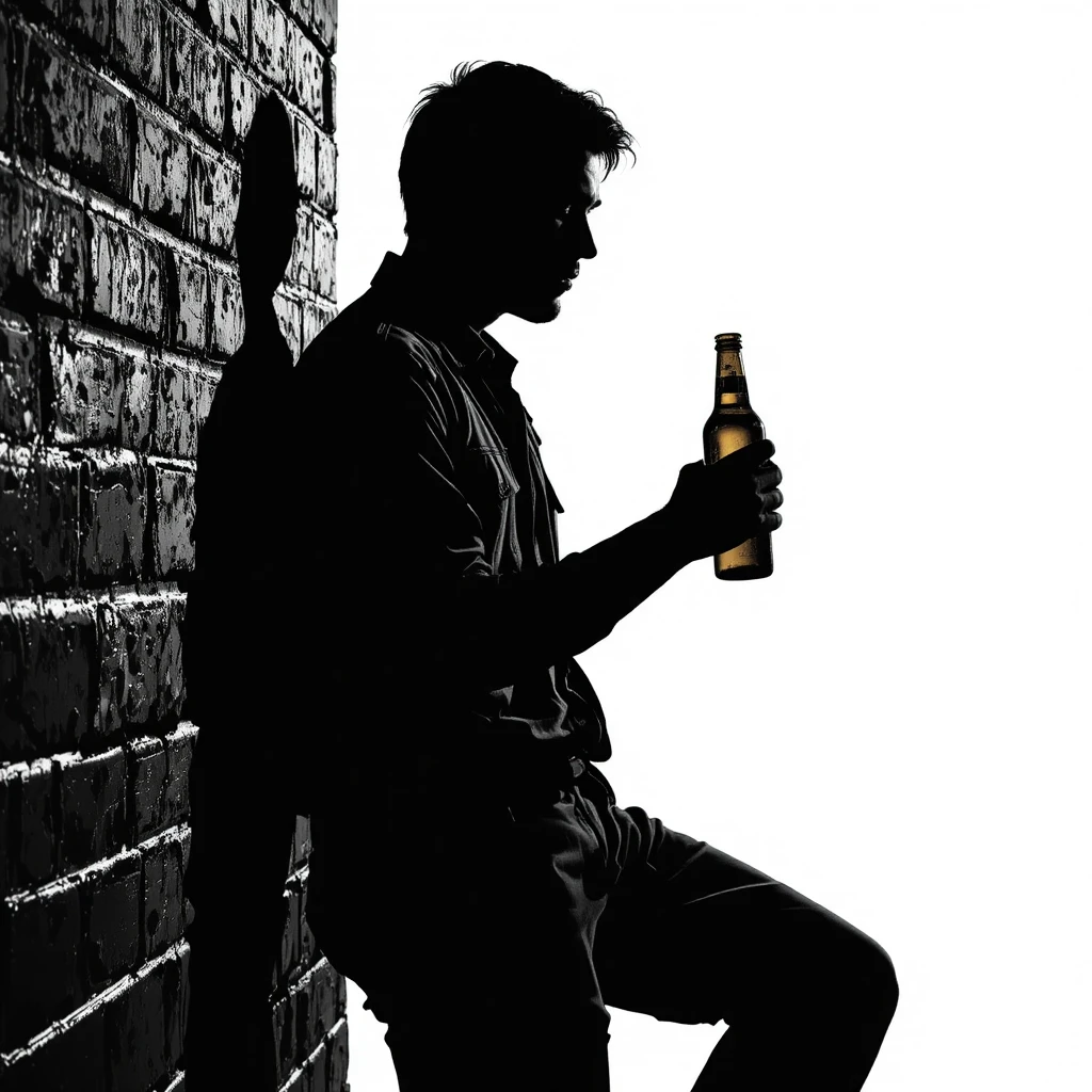 手拿啤酒、癱坐在紅磚牆邊的德國男子