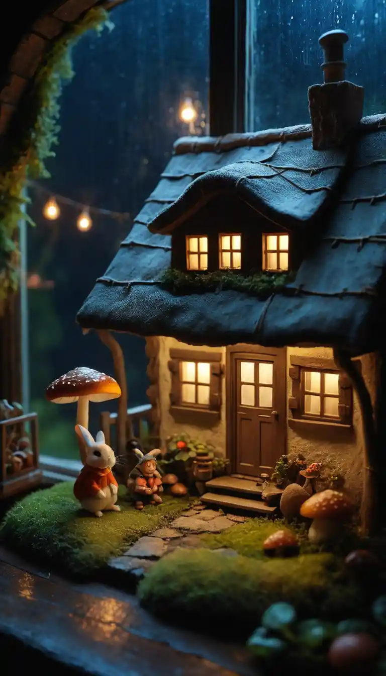 Cozy Little Rabbit Resting Inside A Warm Cottage