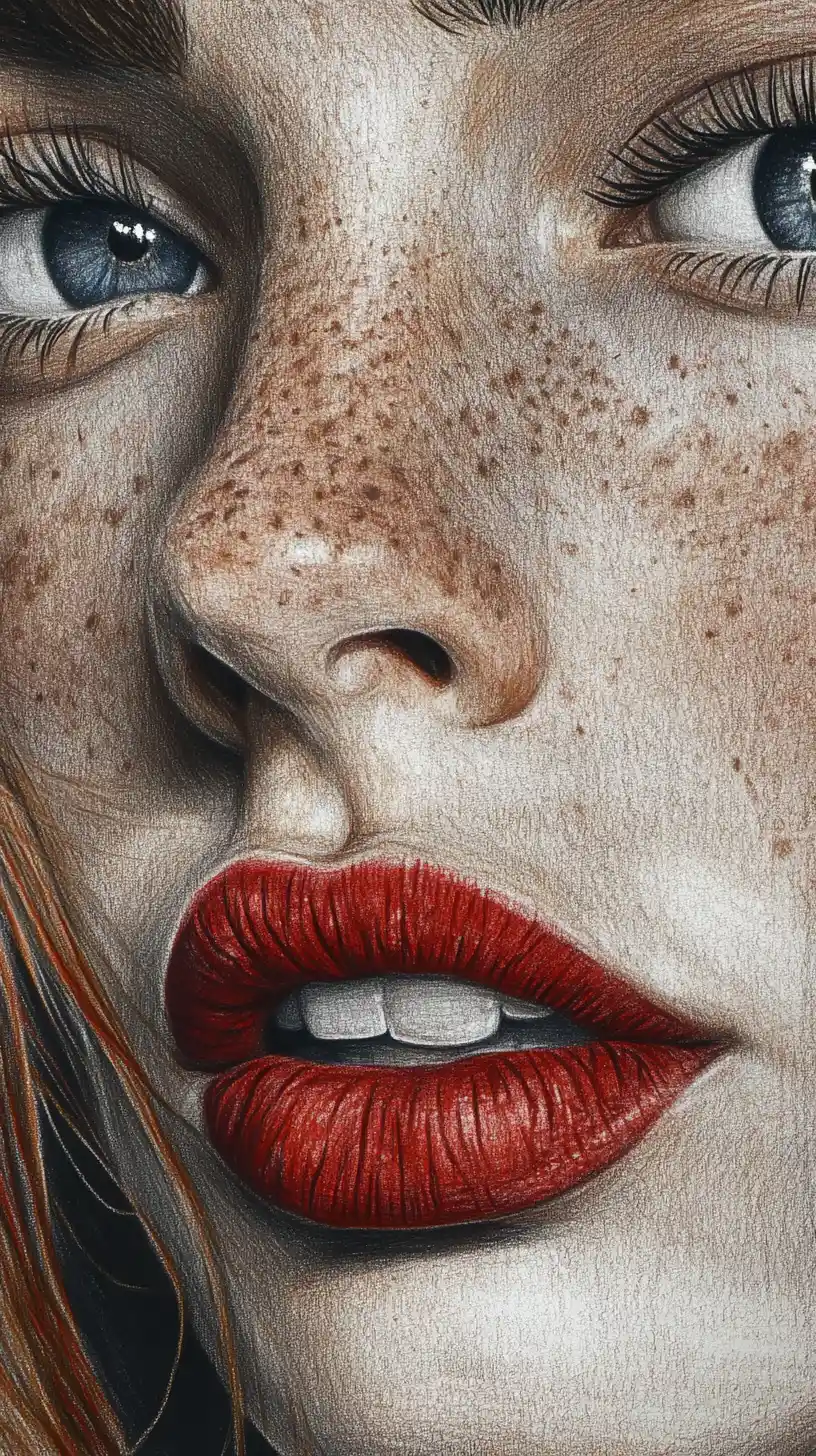 Realistisches Graphitporträt eines Gesichts mit blauen Augen