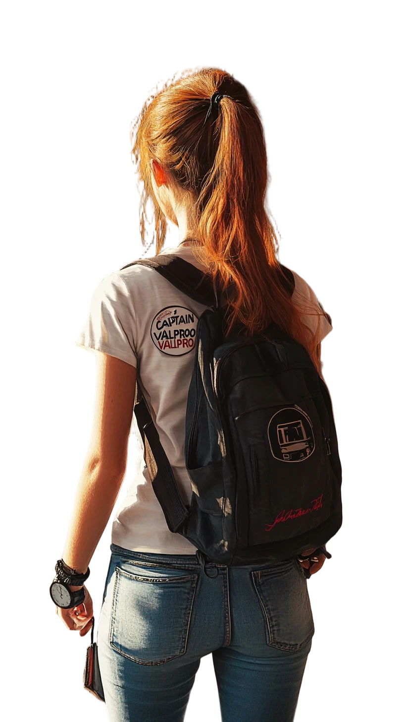 Young traveler waiting on a modern train station platform