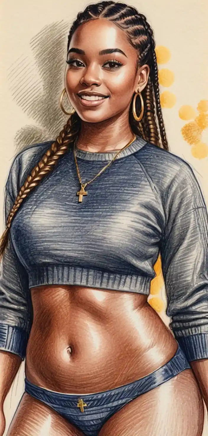 Stylized full body portrait of a woman with braids