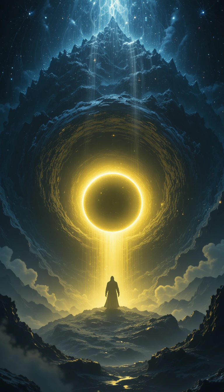 Silhouette di Ninja Nascosta in un Luminoso Buco Nero Cosmico