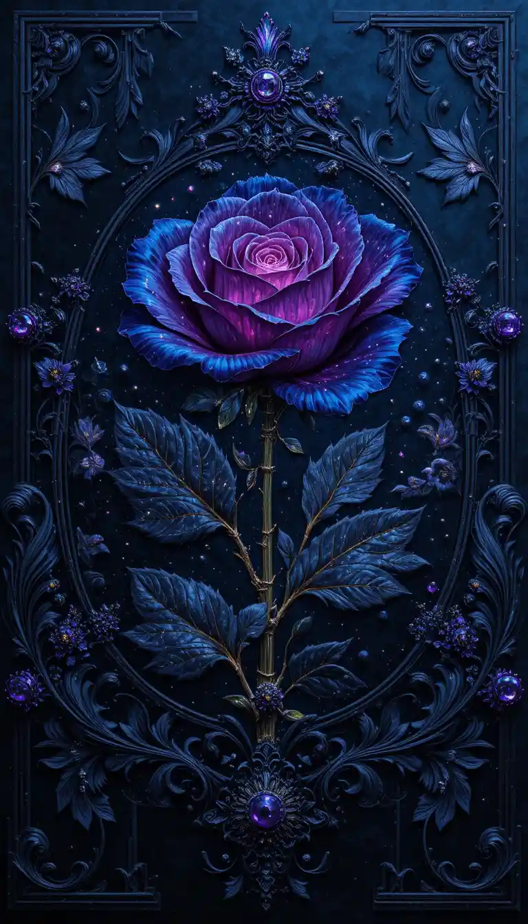 Obsidianschwarze violette Rose im leuchtenden Schwarzlicht-Relief