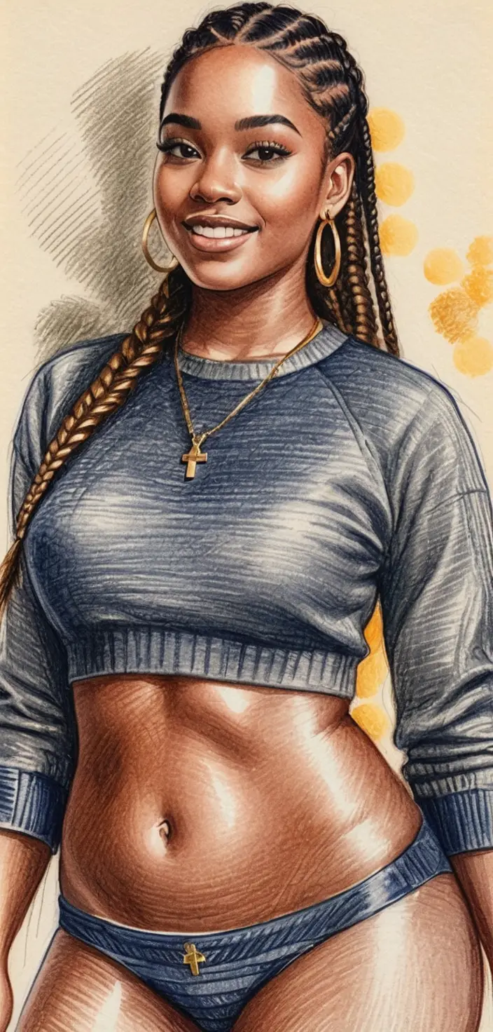 Stylized full body portrait of a woman with braids
