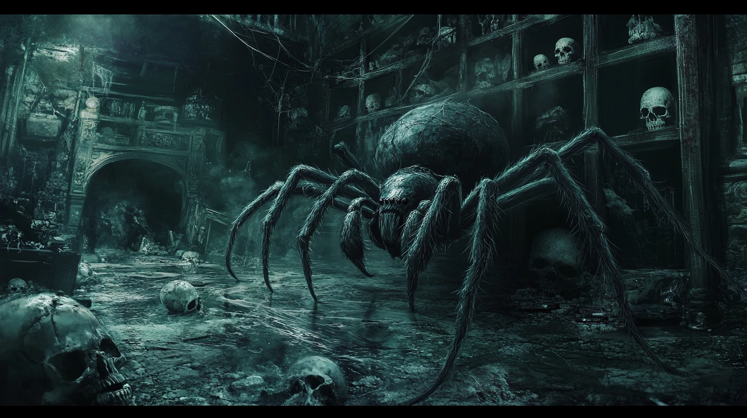 Giant Venomous Spider Lurking In A Haunted House Corner