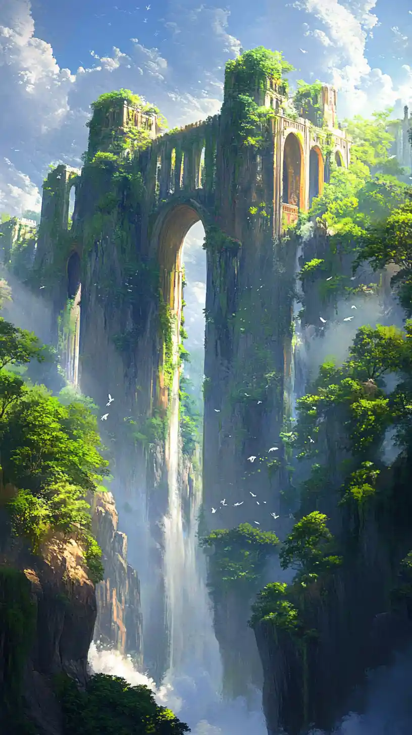 Whimsical fantasy castle nestled in a lush green forest