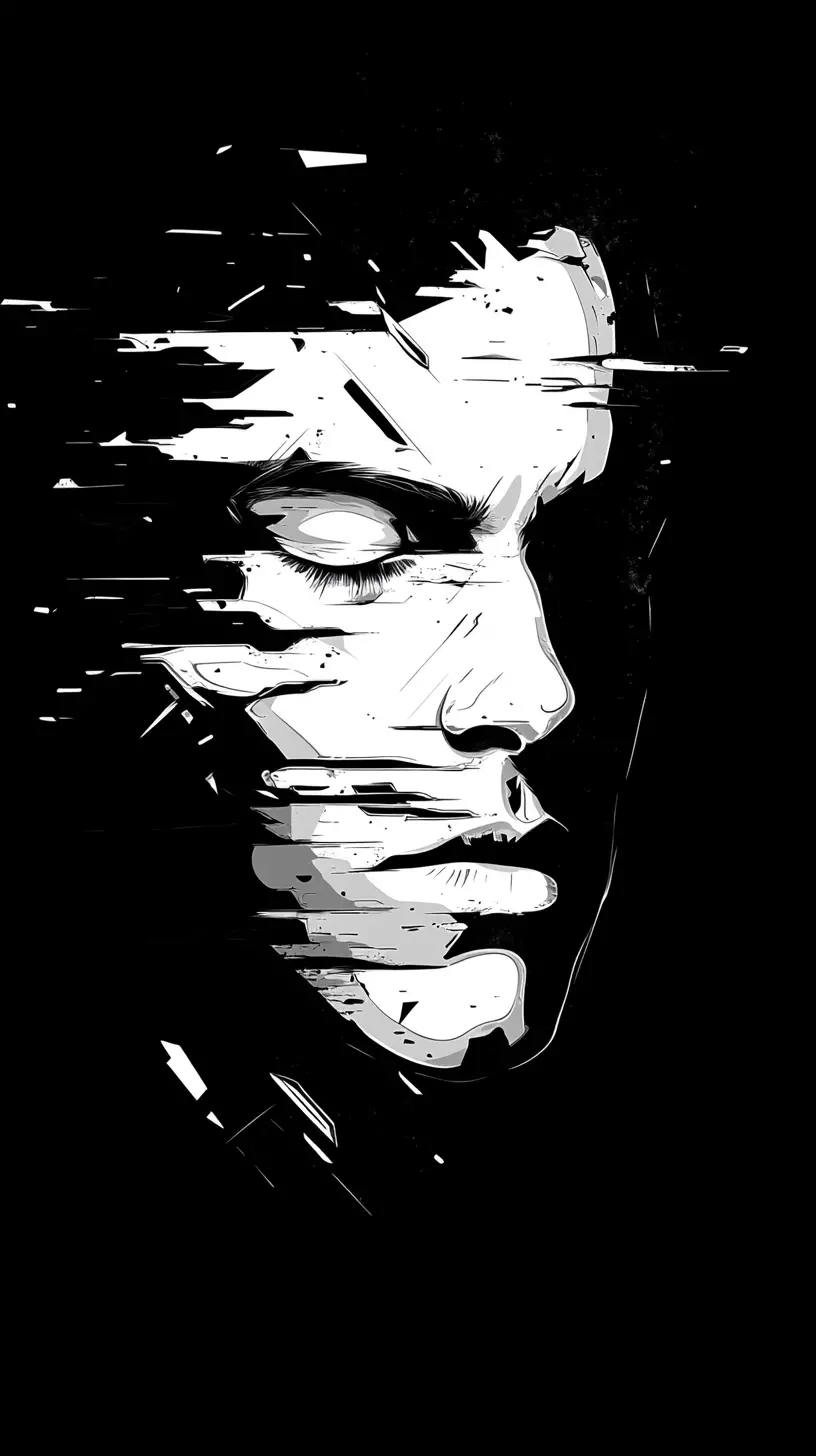 Minimalist fragmented human face in dark vector design