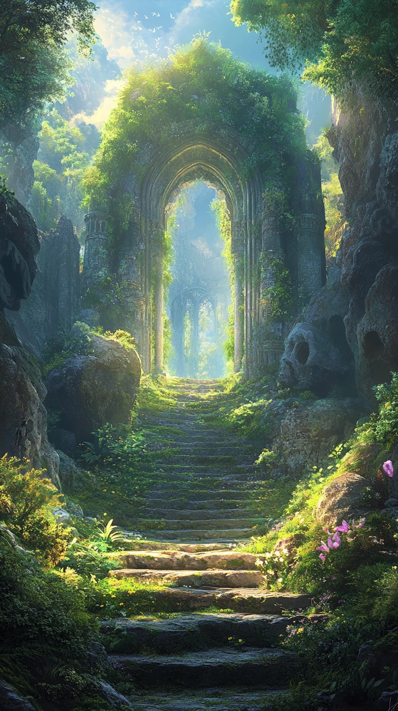 Fiabesco castello fantasy che fluttua sopra una foresta rigogliosa