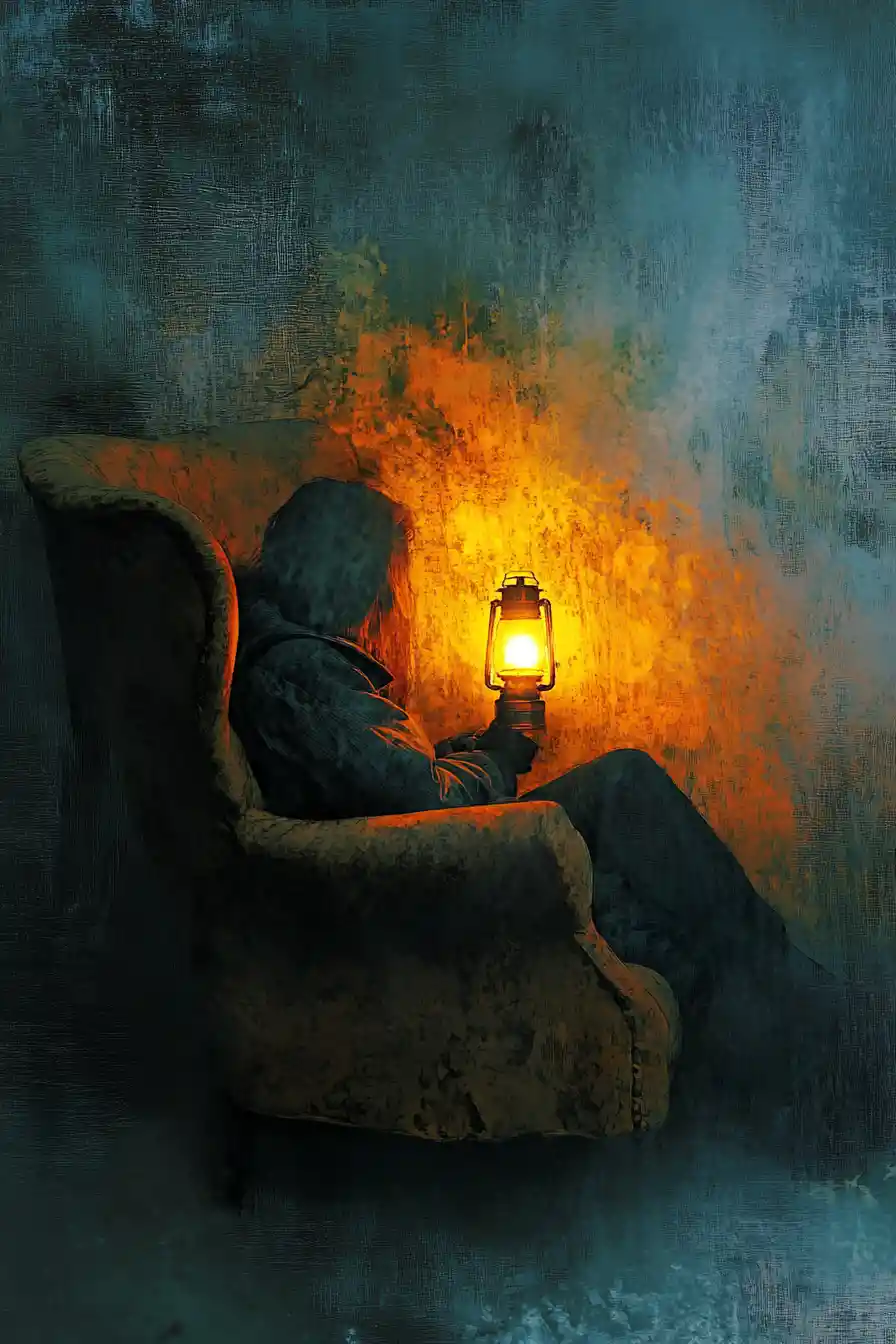 Person resting in a quiet bedroom at the end of day