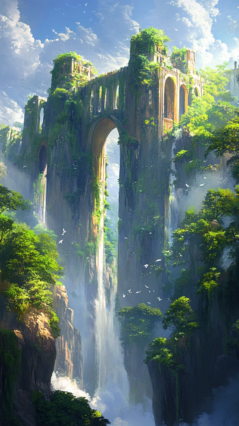 Whimsical fantasy castle nestled in a lush green forest